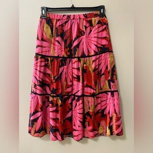 J. Crew tiered pull on midi skirt womens size small tropical beachy red pink